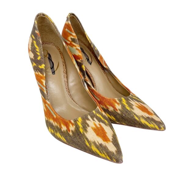 Sam Edelman Hazel Sunset Orange Multi Stiletto Heel Pointy Toe Slip On Pumps 5.5 - Picture 1 of 11